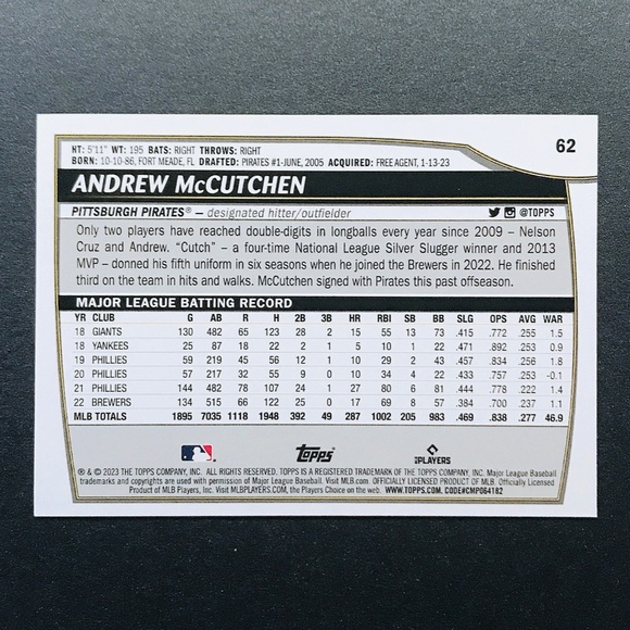 Andrew McCutchen - 2023 Topps Big League #62 - Picture 2 of 2